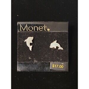 VINTAGE WHITE MOTHER OF PEARL PEARLESCENT DOLPHIN EARRINGS 80's